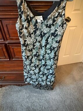 Vintage Jeffrey & Dara Black and Gold Floral Sheath Dress and Jacket Size 12